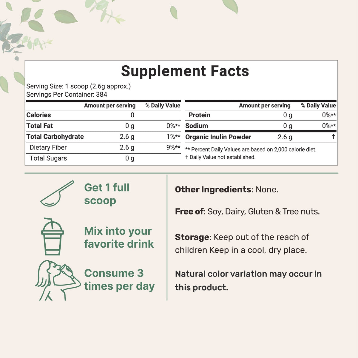 Micro Ingredients Unflavored Organic Inulin FOS Powder - 2.2 Pounds