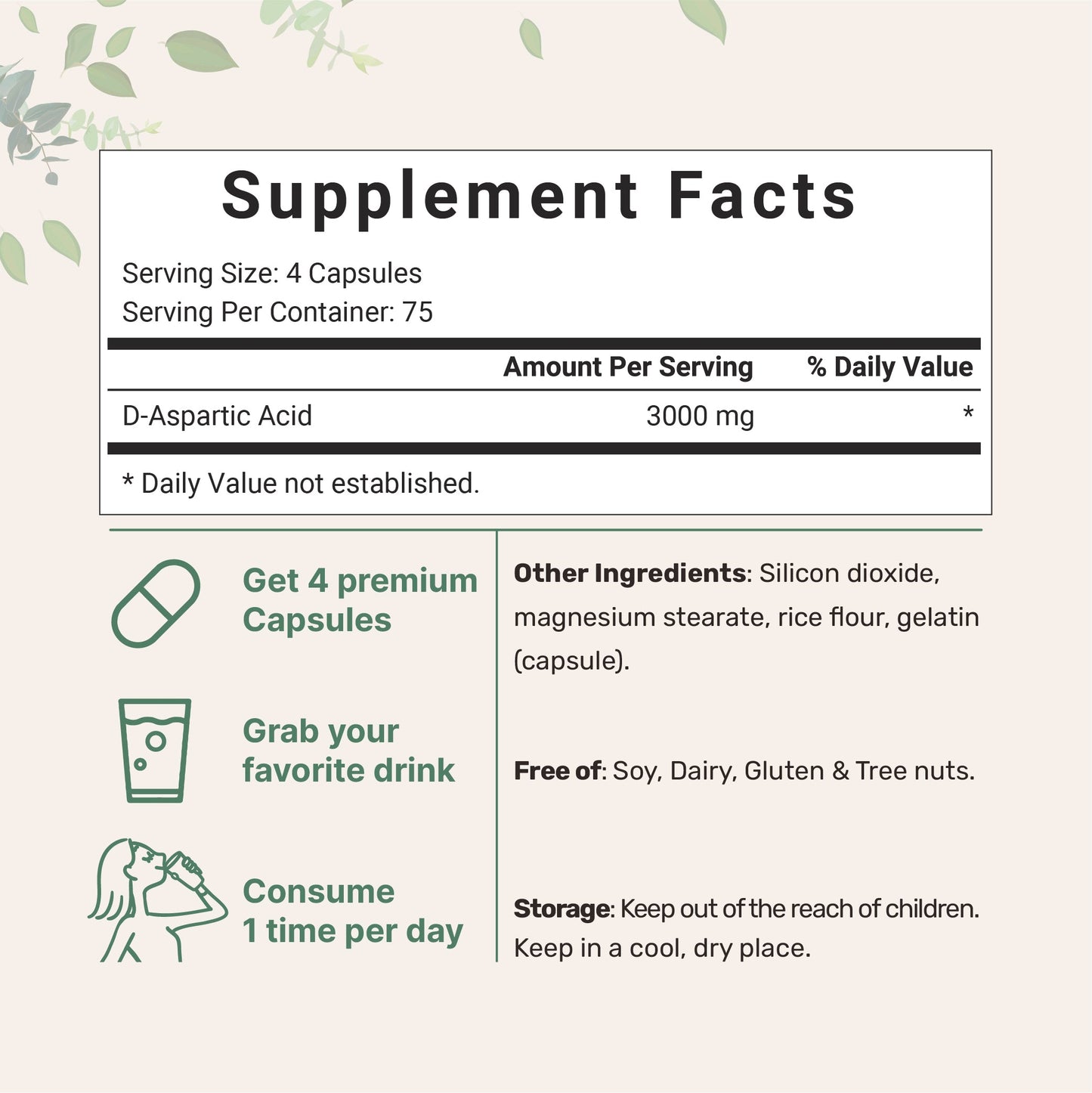Micro Ingredients D-Aspartic Acid DAA Capsules, 300 counts