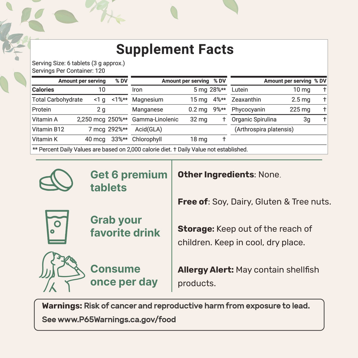 Micro Ingredients Organic Spirulina Tablets 720 Counts