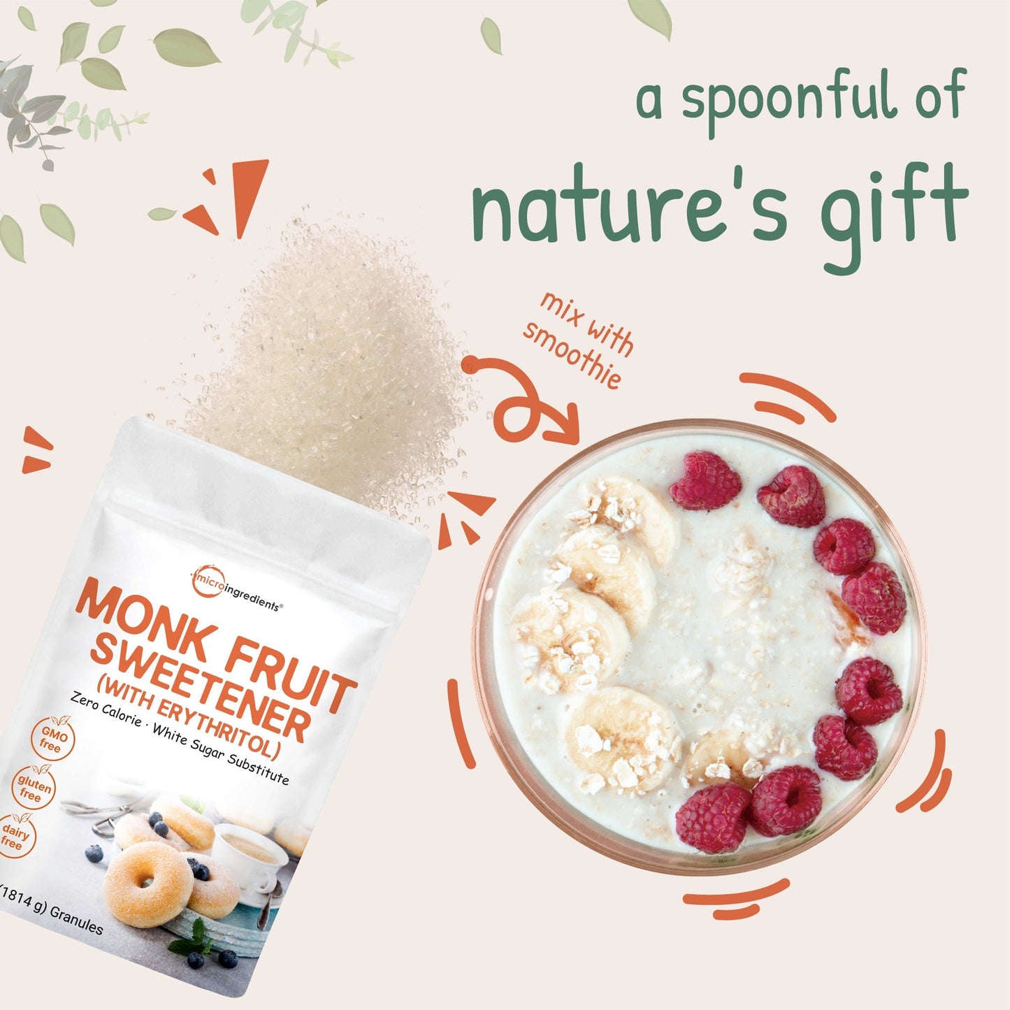 Micro Ingredients Monk Fruit Sweetener Granules, 4lb