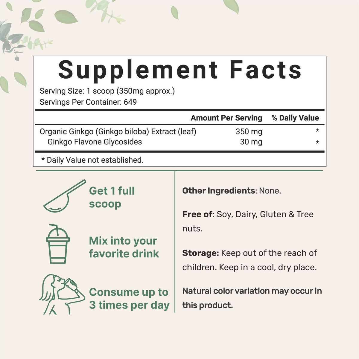 Micro Ingredients Organic Ginkgo Biloba Powder