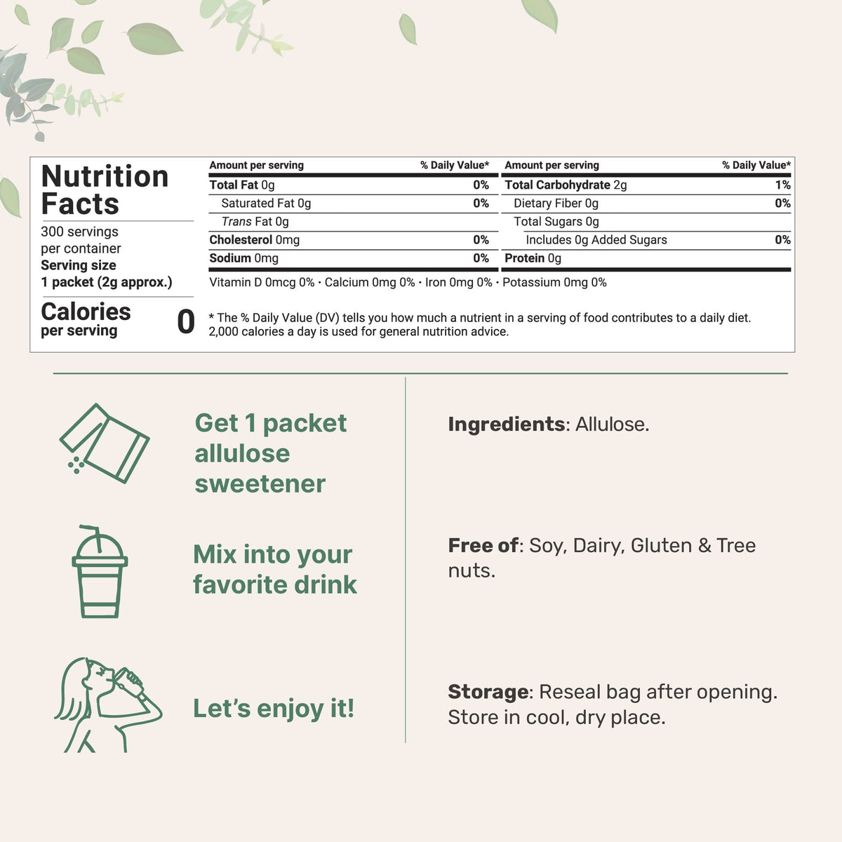 Micro Ingredients Allulose Sweetener, 300 Packets , Zero Calorie