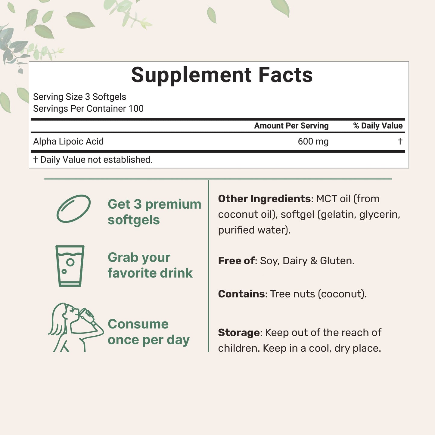 Micro Ingredients Alpha Lipoic Acid 600mg, 300 Softgels