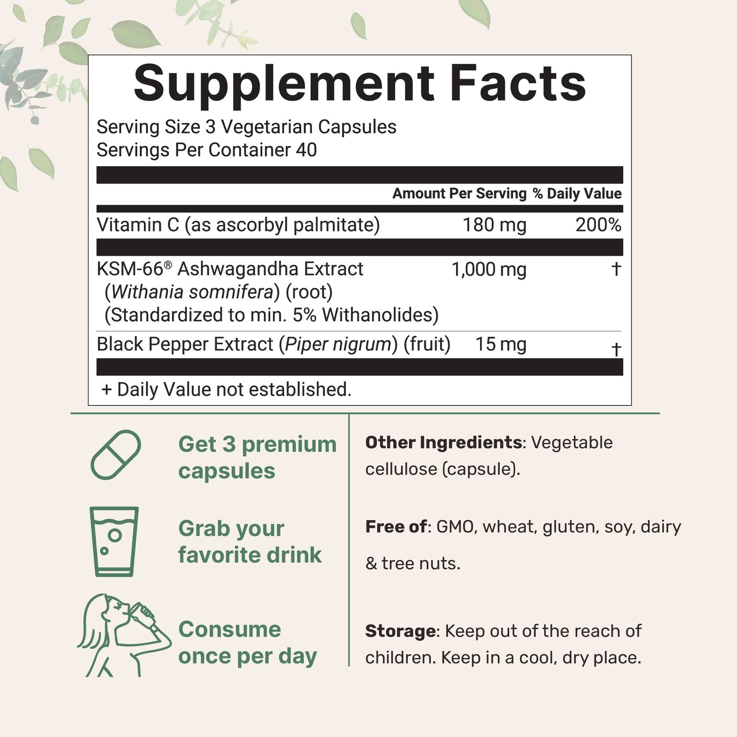 Micro Ingredients KSM-66 Ashwagandha 1,000mg Per Serving 120 Veggie Capsules
