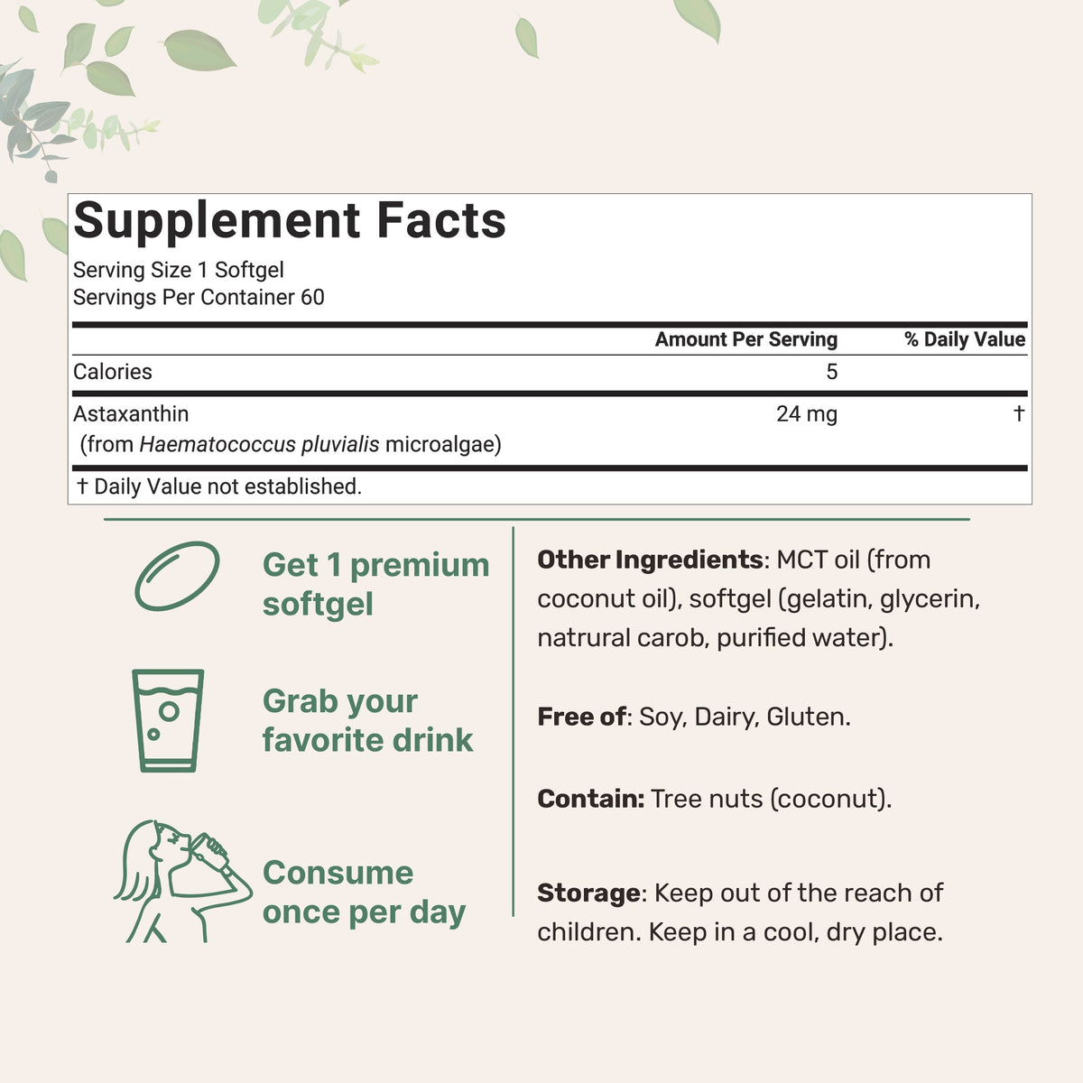 Micro Ingredients Astaxanthin 24mg, 60 Softgels, 2 Month Supply