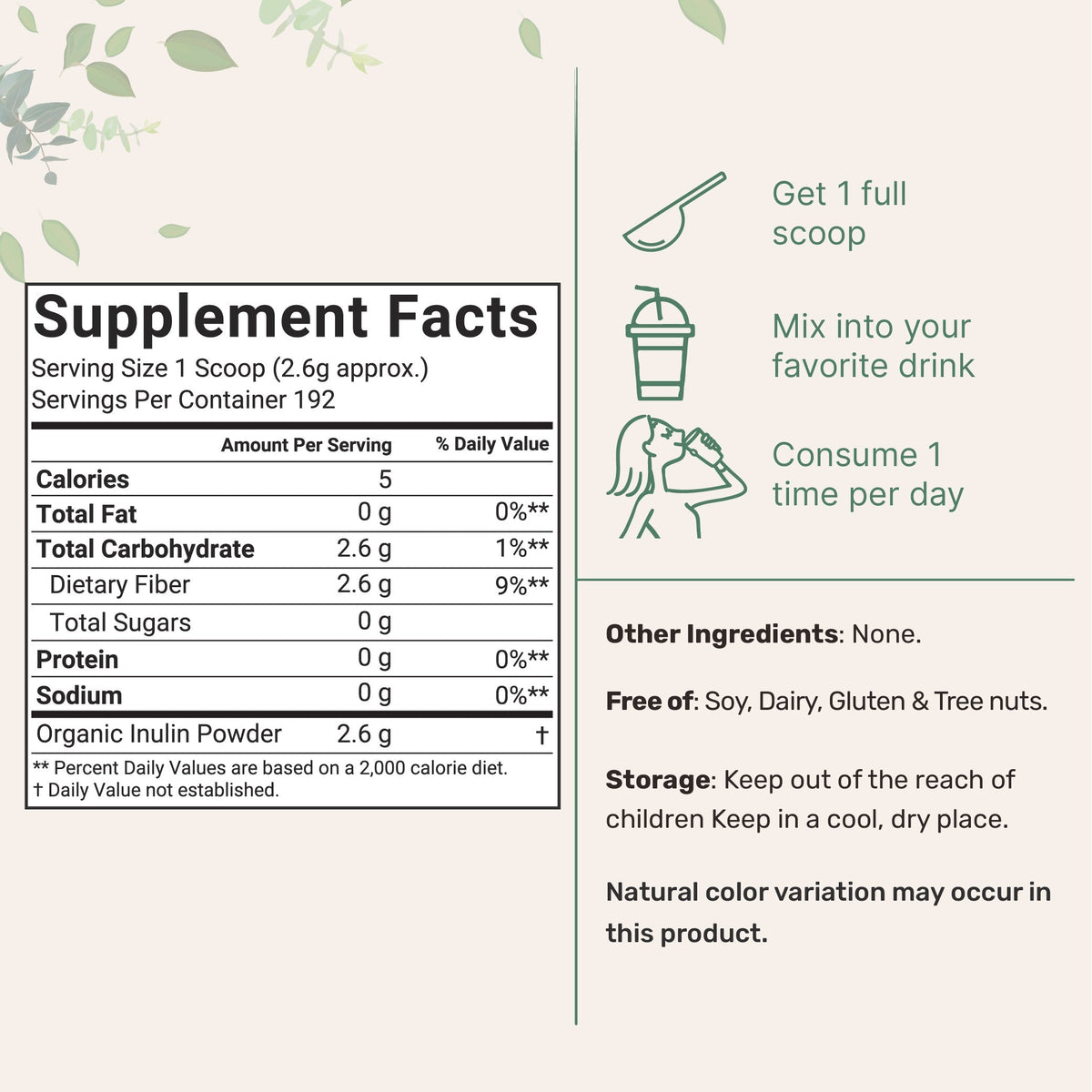 Micro Ingredients Organic Inulin Powder 500g (1.1lb)