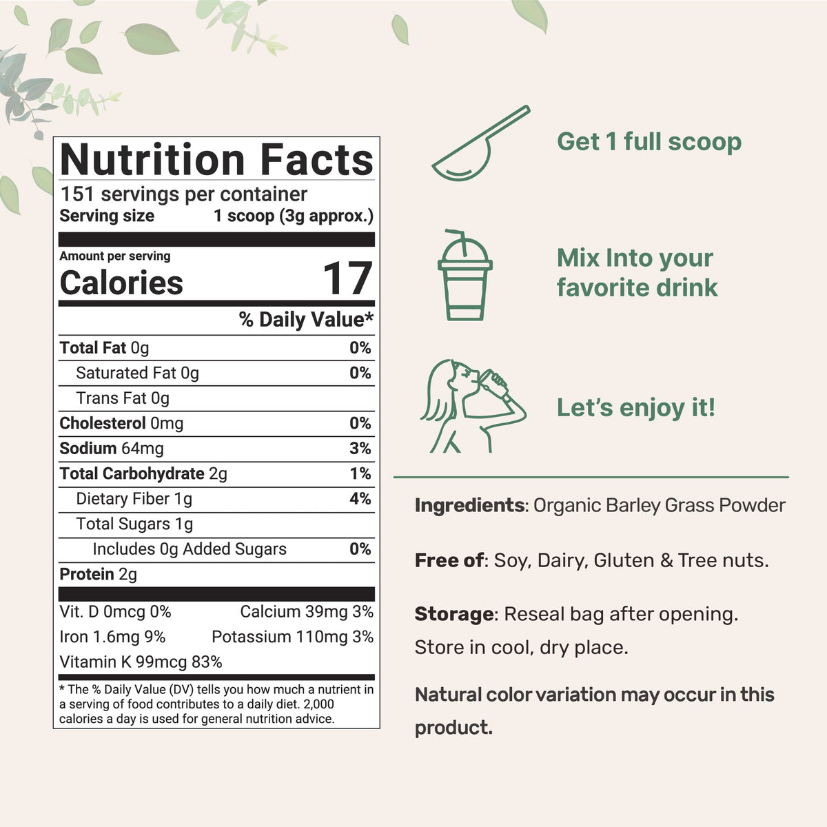 Micro Ingredients Organic Barley Grass Powder, 16oz