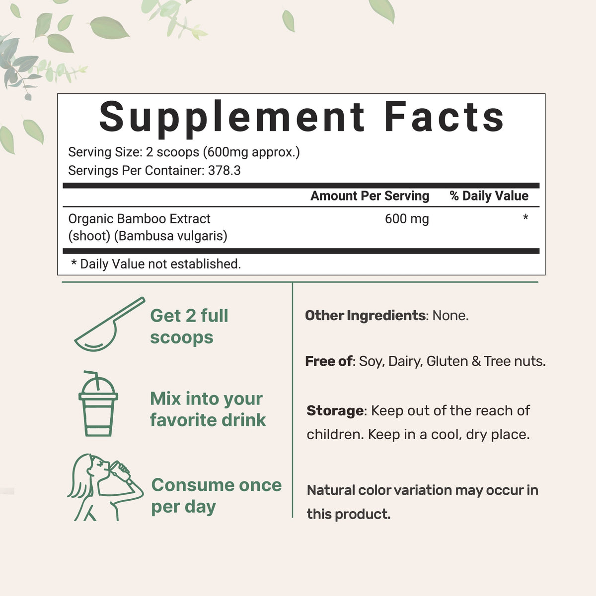 Micro Ingredients Organic Bamboo Extract Powder, 8oz