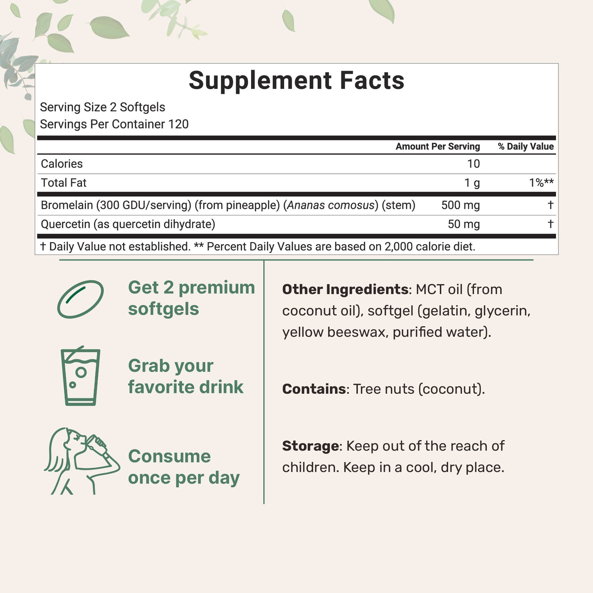 Micro Ingredients Bromelain 500mg with Quercetin & MCT Oil, 240 Enteric Coated Softgels