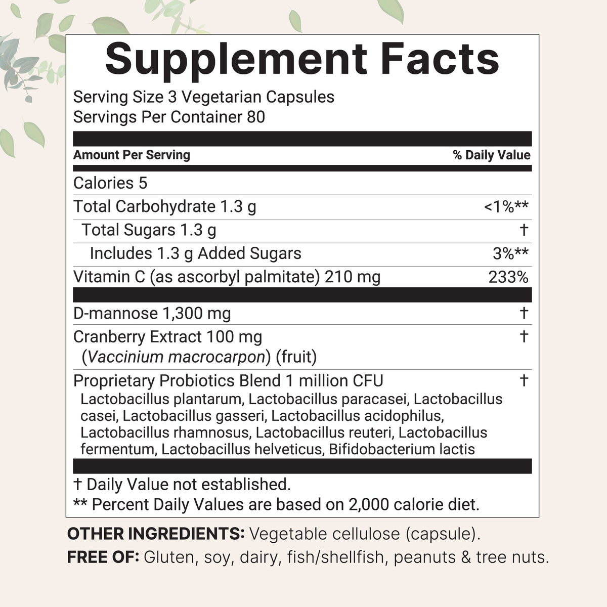 Micro Ingredients Pure D Mannose 1,300mg with Cranberry, 240 Veggie Capsules