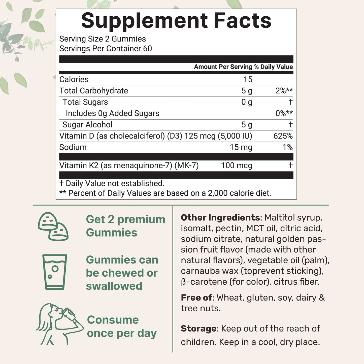 Micro Ingredients Vitamin D3 K2 Gummies | 5,000 IU D3 + 100 mcg K2 MK-7