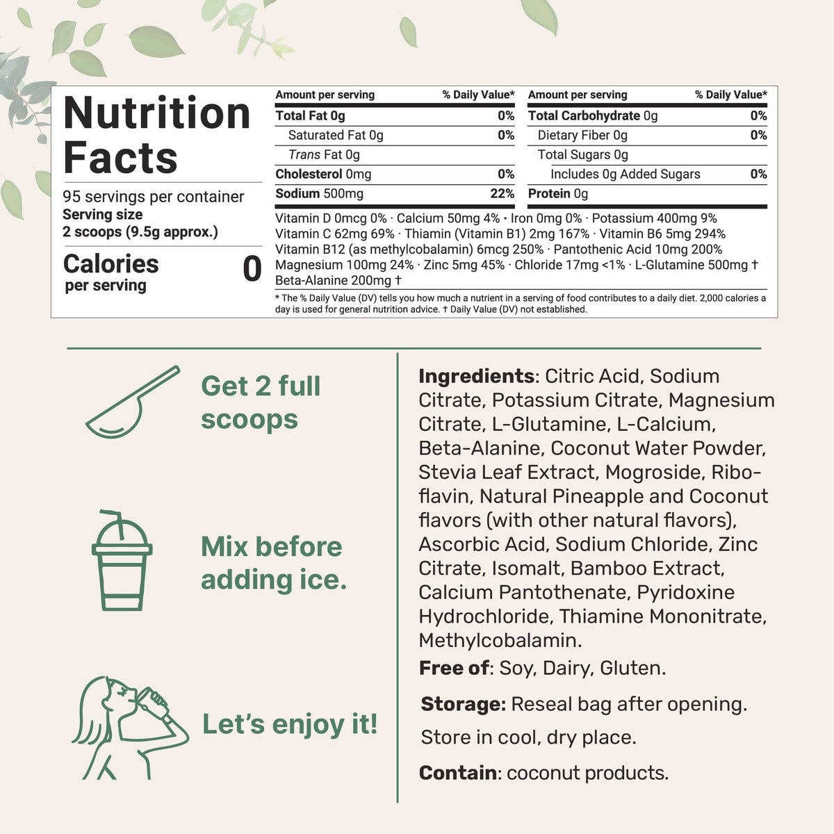 Micro Ingredients Sport Electrolytes Powder Pineapple (Pina Colada) Flavor, 2lb