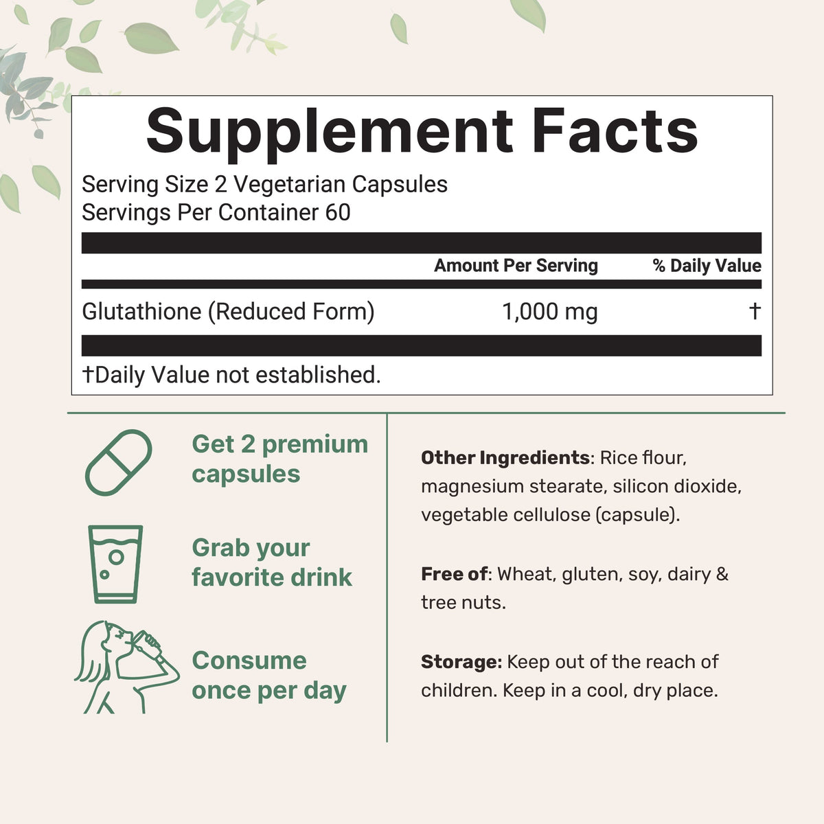 Micro Ingredients Glutathione 1,000mg, 120 Veggie Capsules
