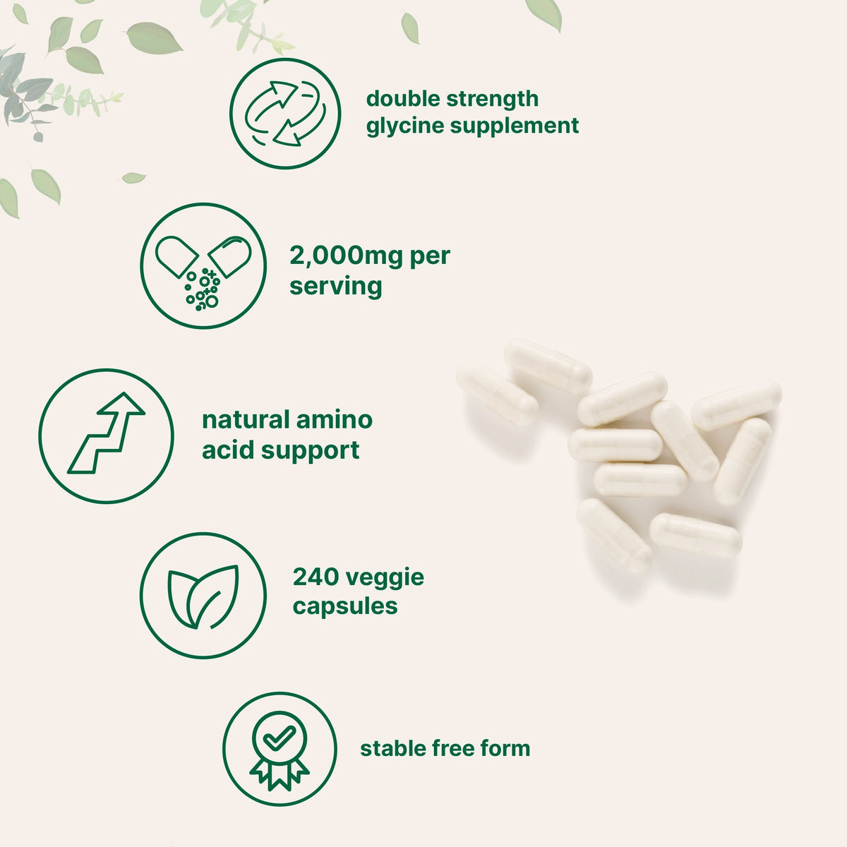 Micro Ingredients Glycine 2,000mg Per Serving, 240 Veggie Capsules