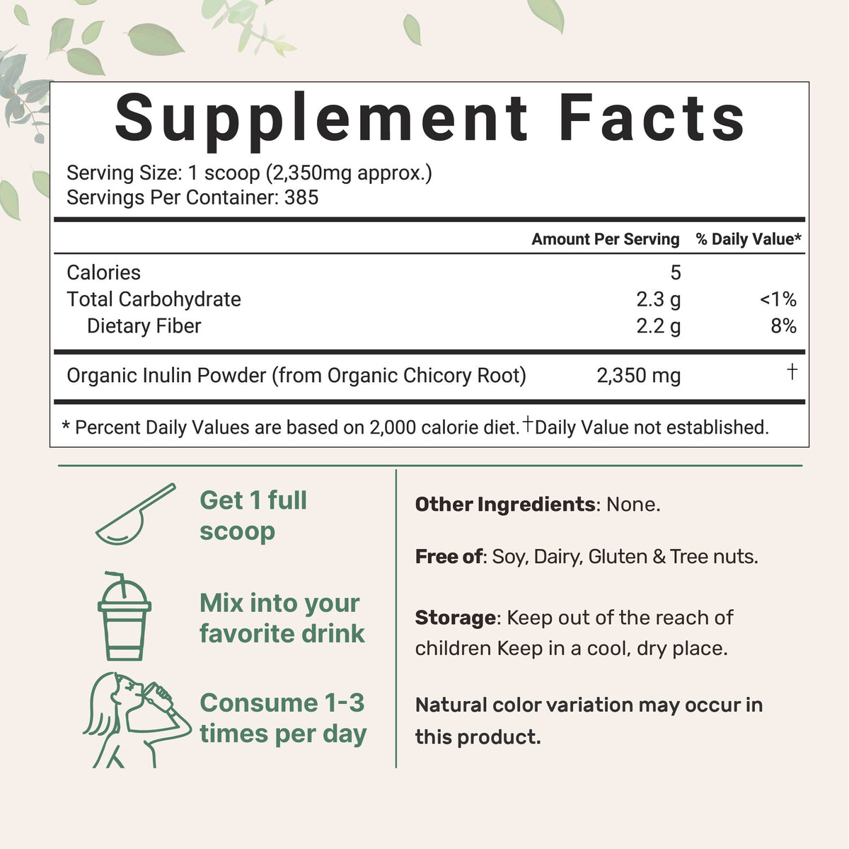 Micro Ingredients Organic Chicory Inulin Powder, 2lb
