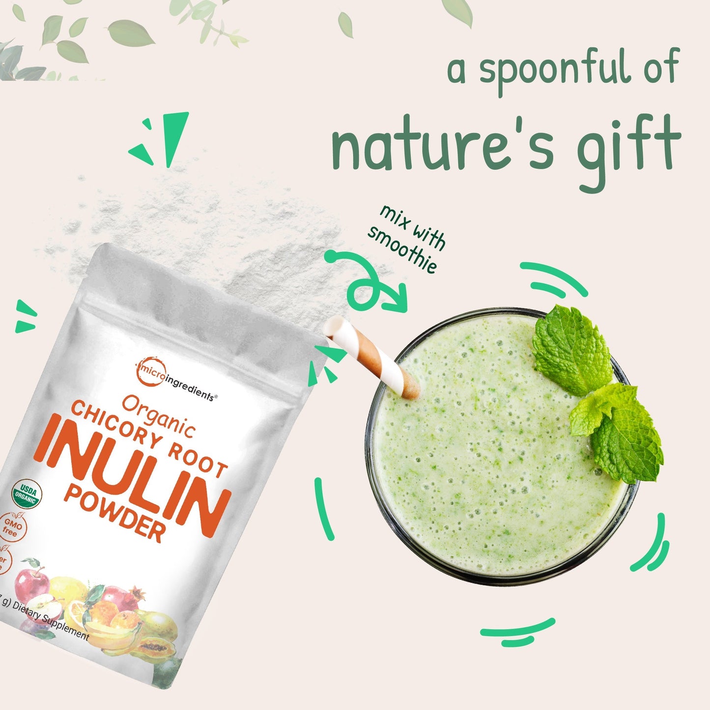 Micro Ingredients Organic Chicory Inulin Powder, 2lb