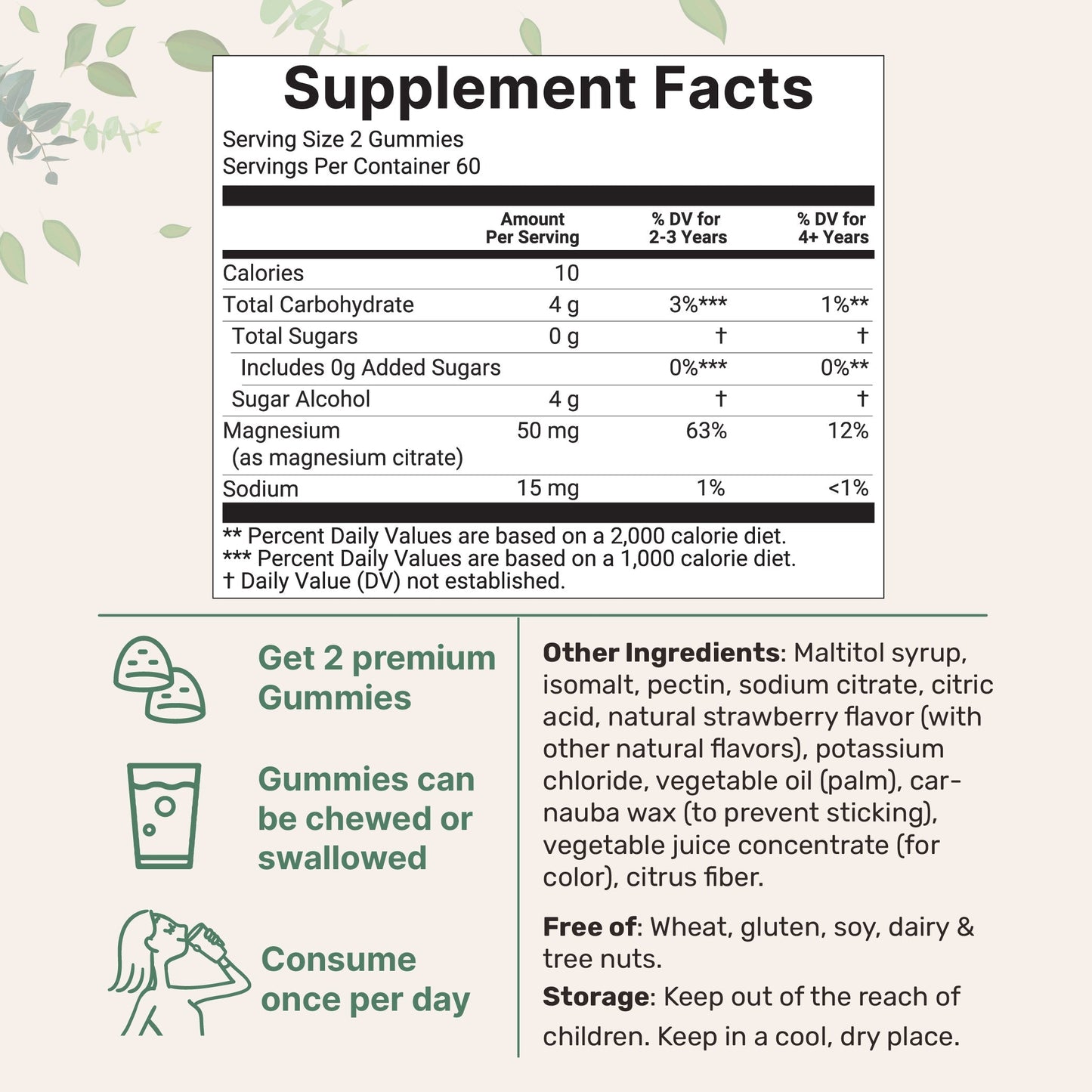 Micro Ingredients Kids Magnesium Gummies 50mg Per Serving, 120 Count