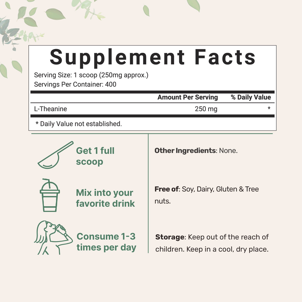Micro Ingredients L-Theanine Powder, 100g