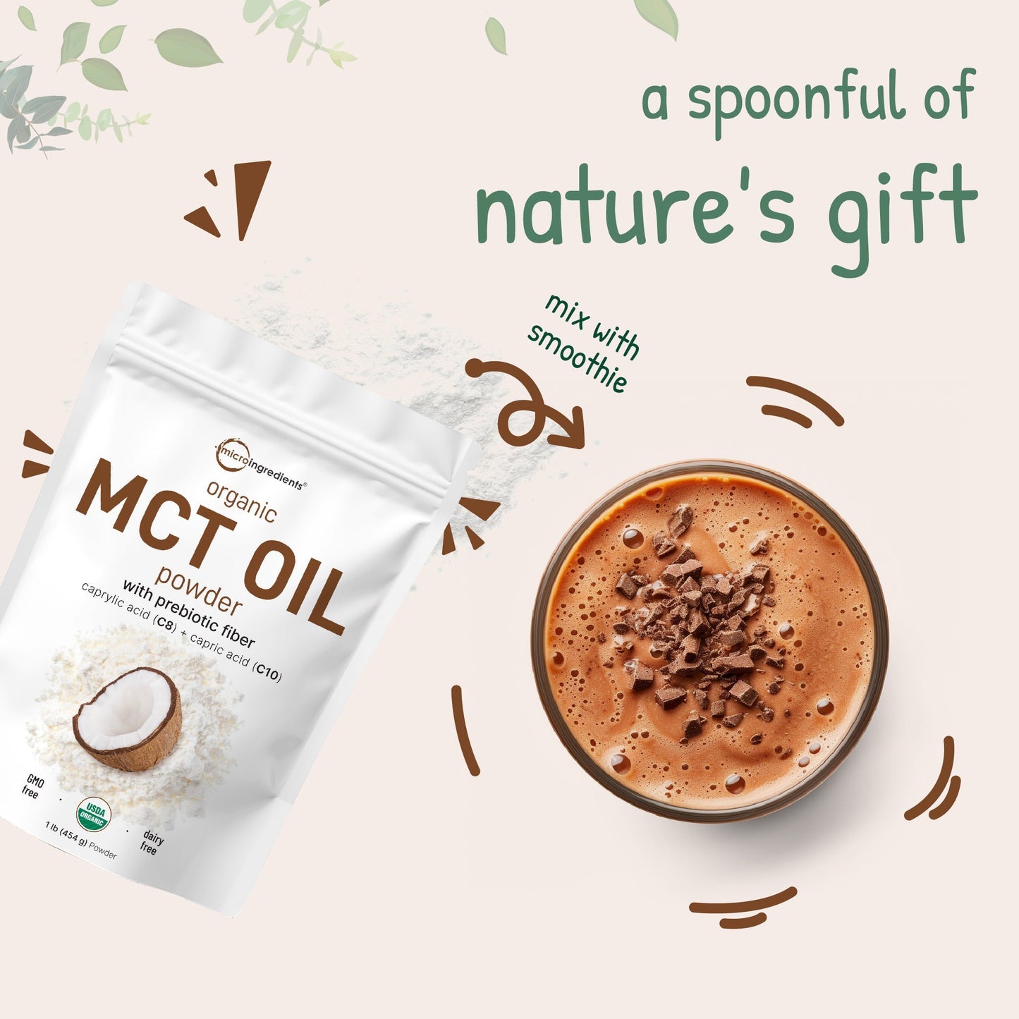 Micro Ingredients Organic MCT Oil Powder 1 Pound