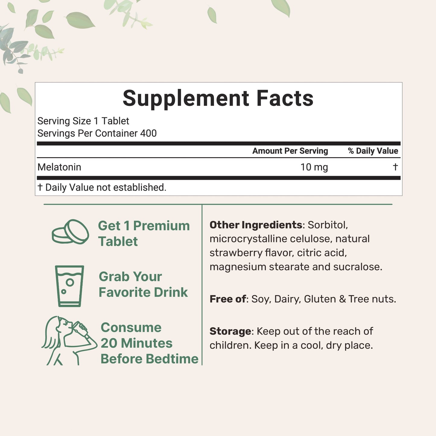 Micro Ingredients Melatonin 10mg, 400 Tablets, Natural Strawberry Flavor