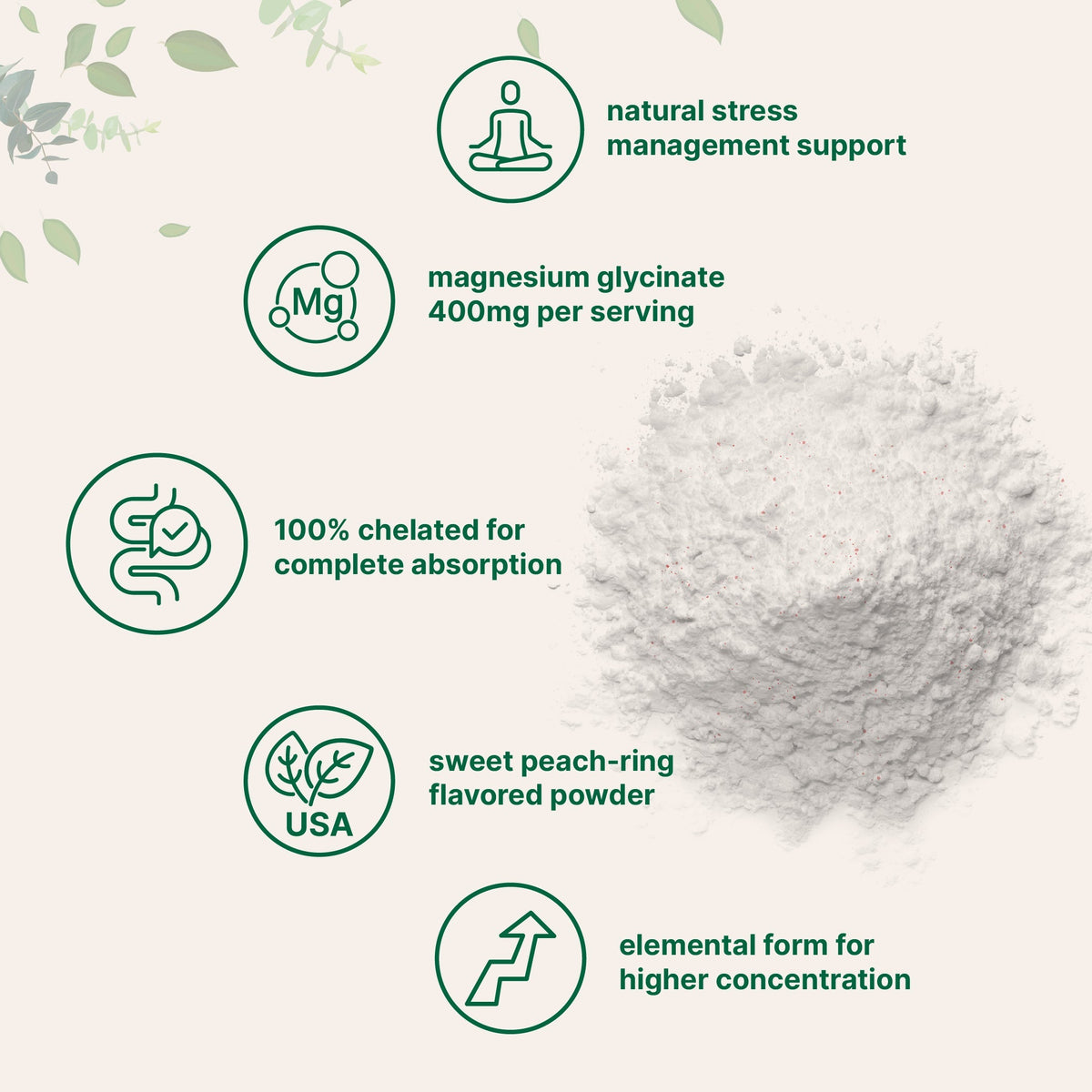 Micro Ingredients Magnesium Glycinate 400mg Per Serving, 12oz Powder – Sweet Peach Ring Flavor