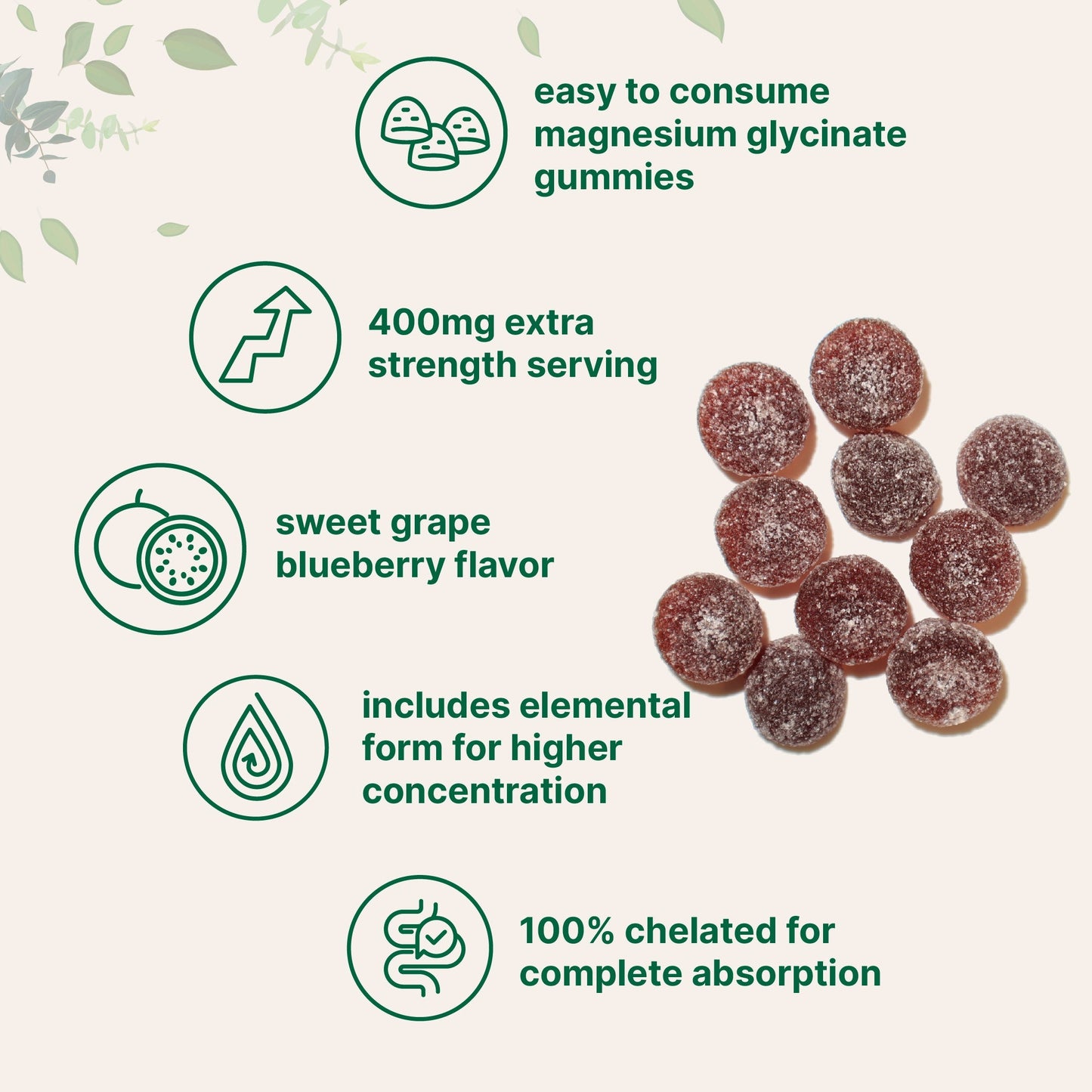 Magnesium Glycinate Gummies 400mg Per Serving, 120 Count