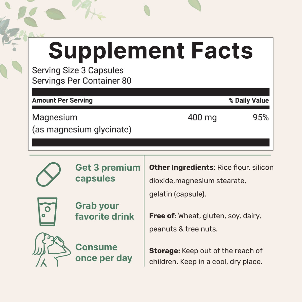 Micro Ingredients Magnesium Glycinate 400mg Per Serving, 240 Capsules