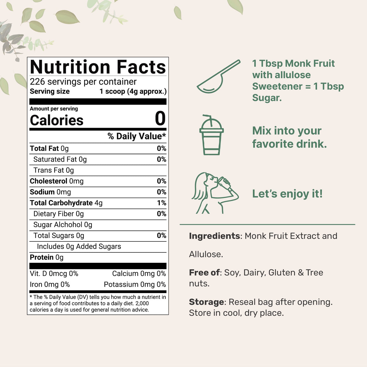 Micro Ingredients Monk Fruit Sweetener with Allulose, 2lb