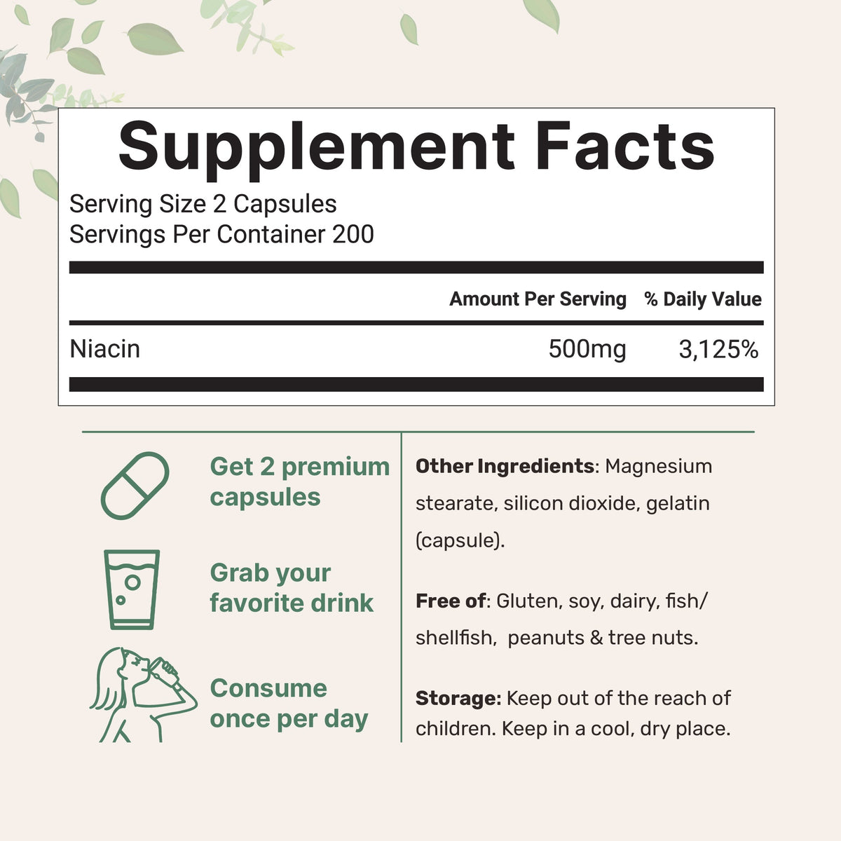 Micro Ingredients Niacin 500mg Per Serving, 400 Capsules | Flush Free B3 Vitamins