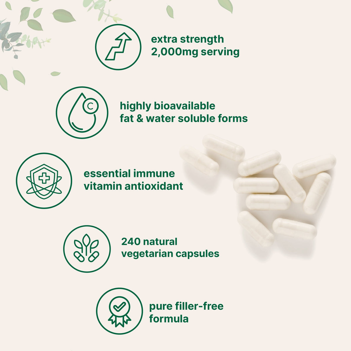Micro Ingredients Pure Vitamin C 2,000mg, 240 Veggie Capsules