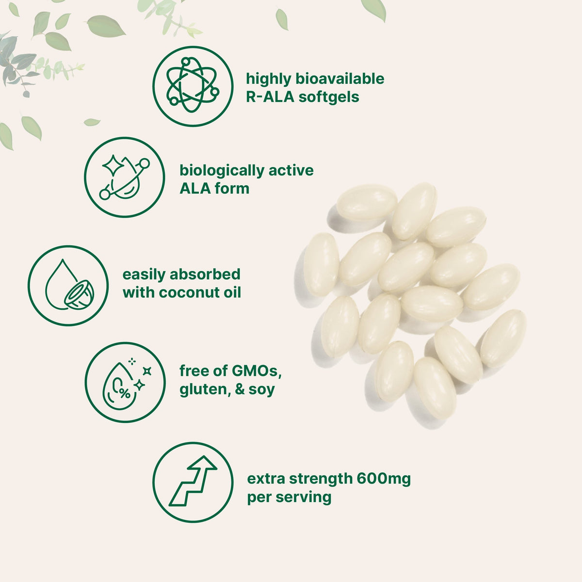 Micro Ingredients R Alpha Lipoic Acid 600mg with Coconut Oil, 120 Softgels