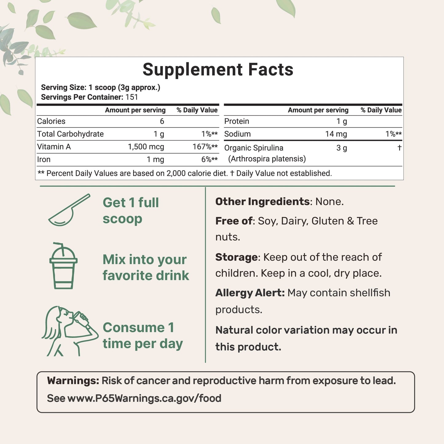 Micro Ingredients Organic Spirulina Powder