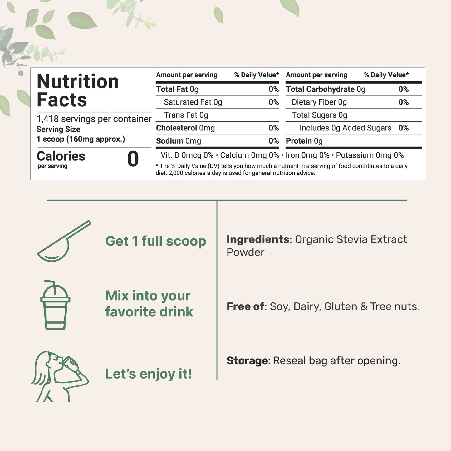 Micro Ingredients Organic Stevia Powder 8 Ounce