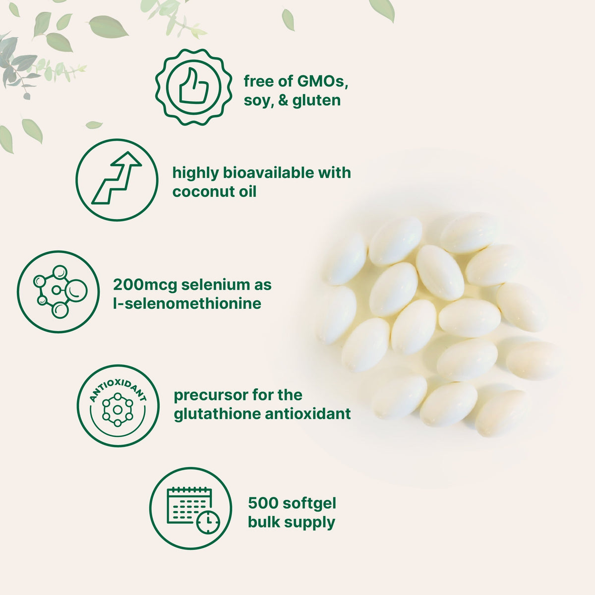 Micro Ingredients Selenium Supplement 200mcg, 500 Softgels with Coconut Oil