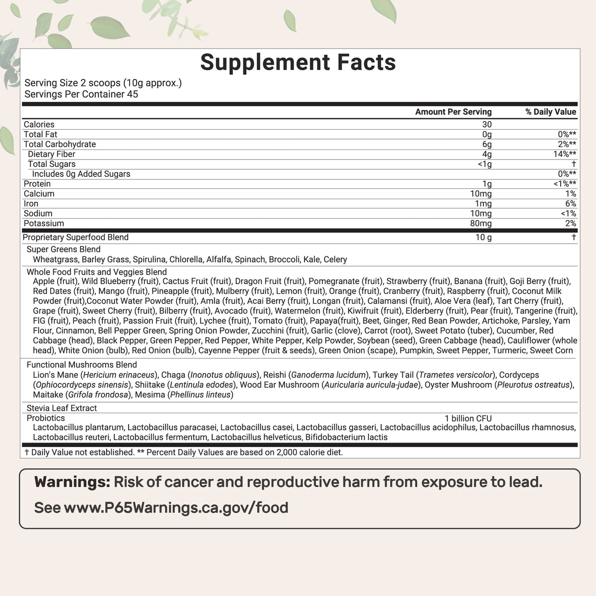 Micro Ingredients Super Greens Powder, 1lb | 100 Superfood Blend