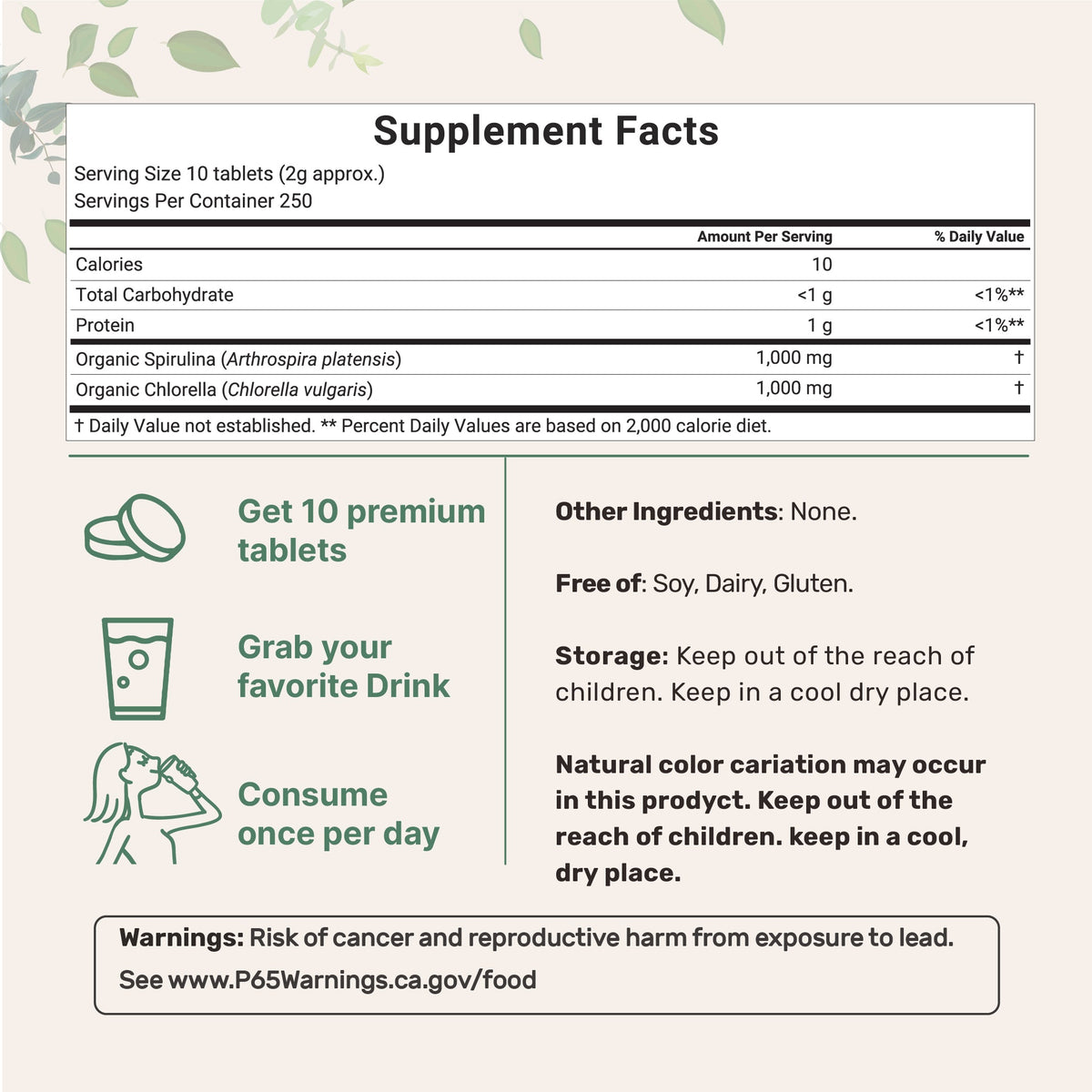 Micro Ingredients Organic Spirulina Chlorella 2,000mg Per Serving, 2,500 Mini Tablets