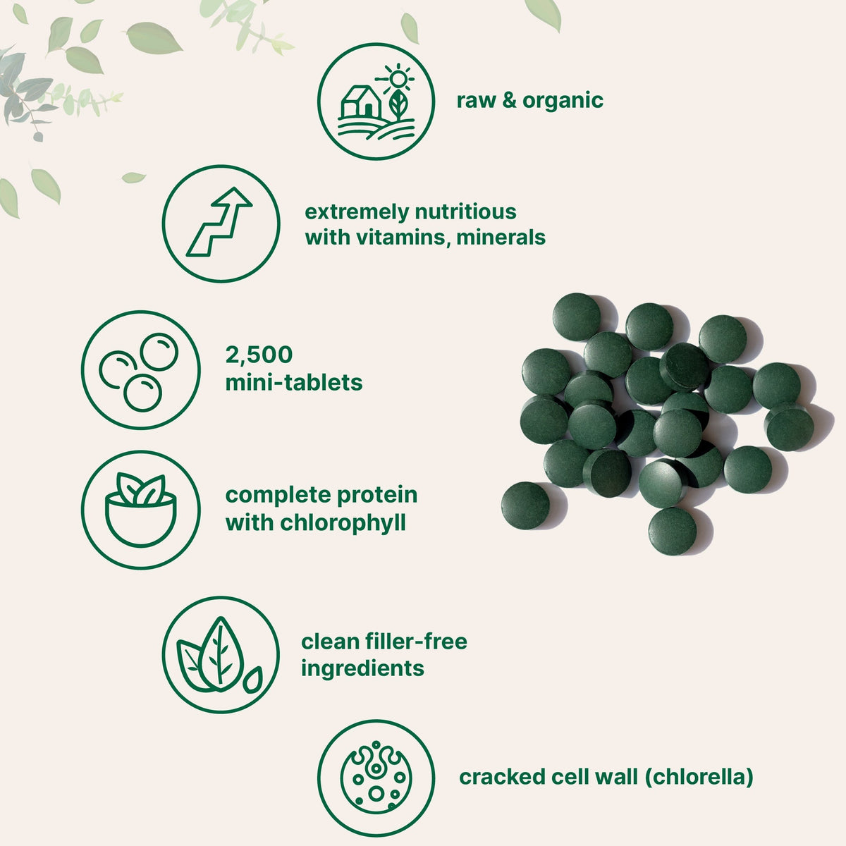 Micro Ingredients Organic Spirulina Chlorella 2,000mg Per Serving, 2,500 Mini Tablets
