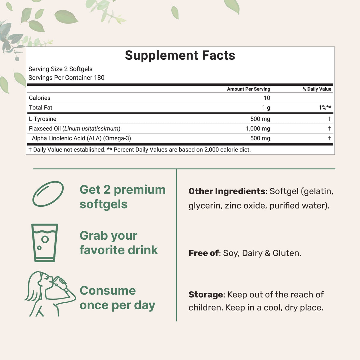 Micro Ingredients L Tyrosine Supplement 500mg with Omega-3, 360 Softgels
