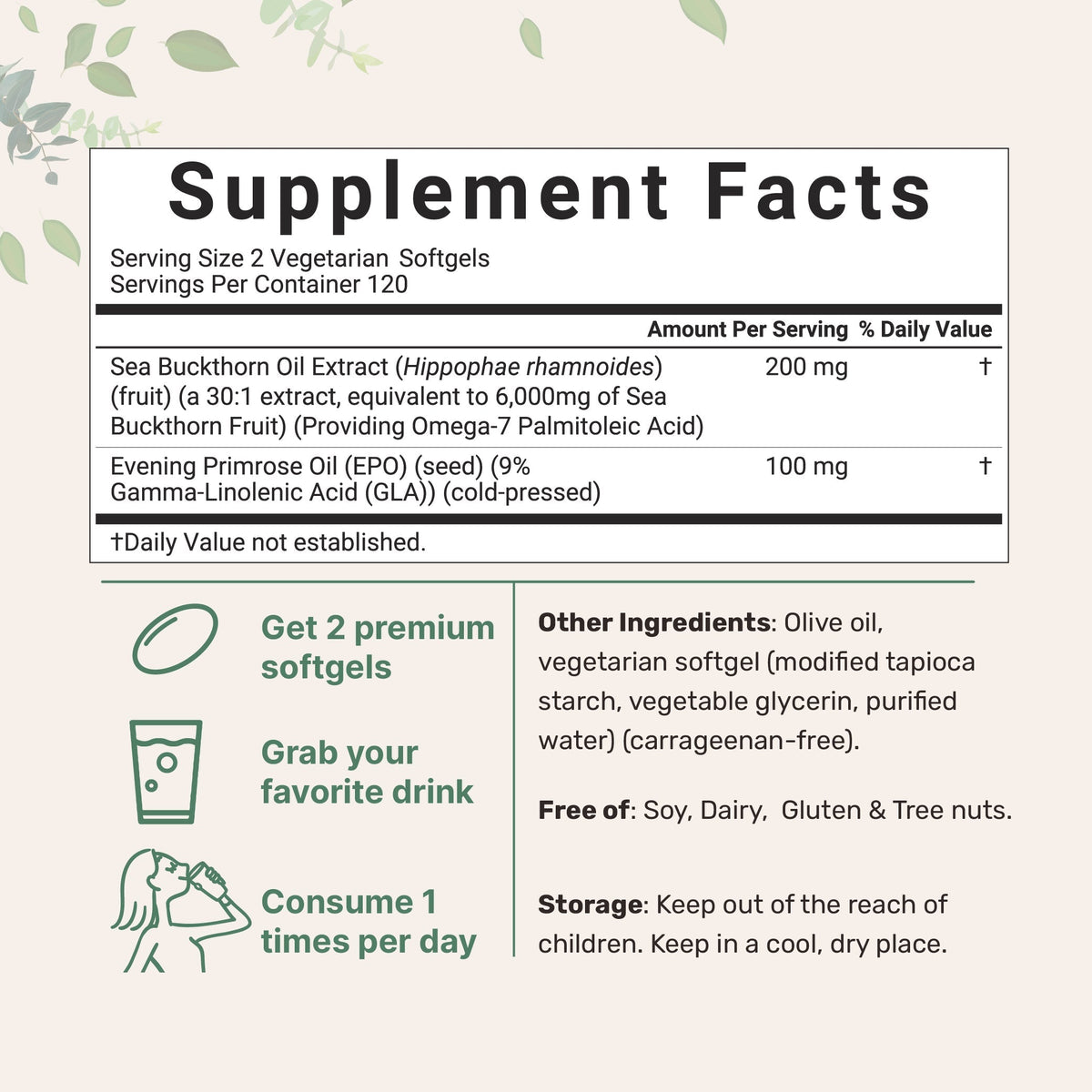 Micro Ingredients Vegan Omega 7 Sea Buckthorn Oil 6,000mg, 240 Veggie Softgels