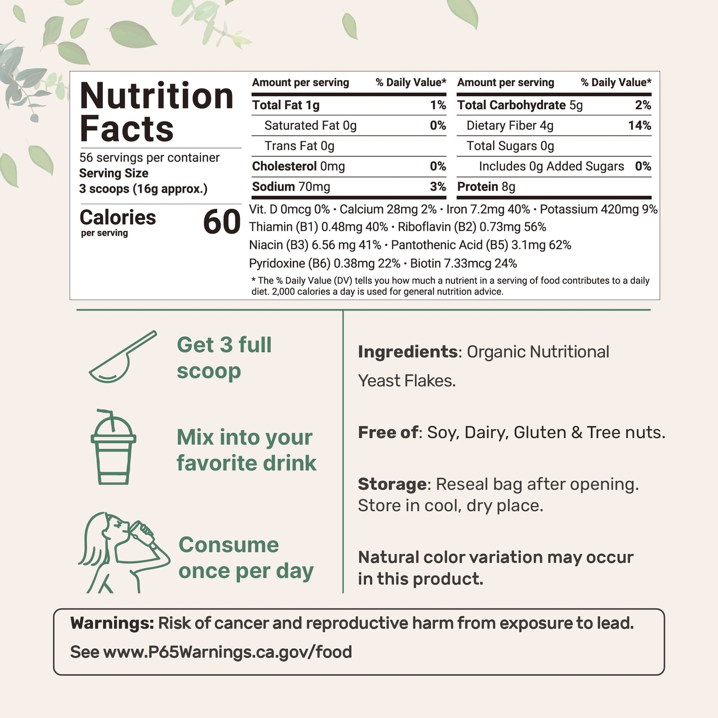 Micro Ingredients Organic Non-Fortified Nutritional Yeast Flakes - Pure & Powdered