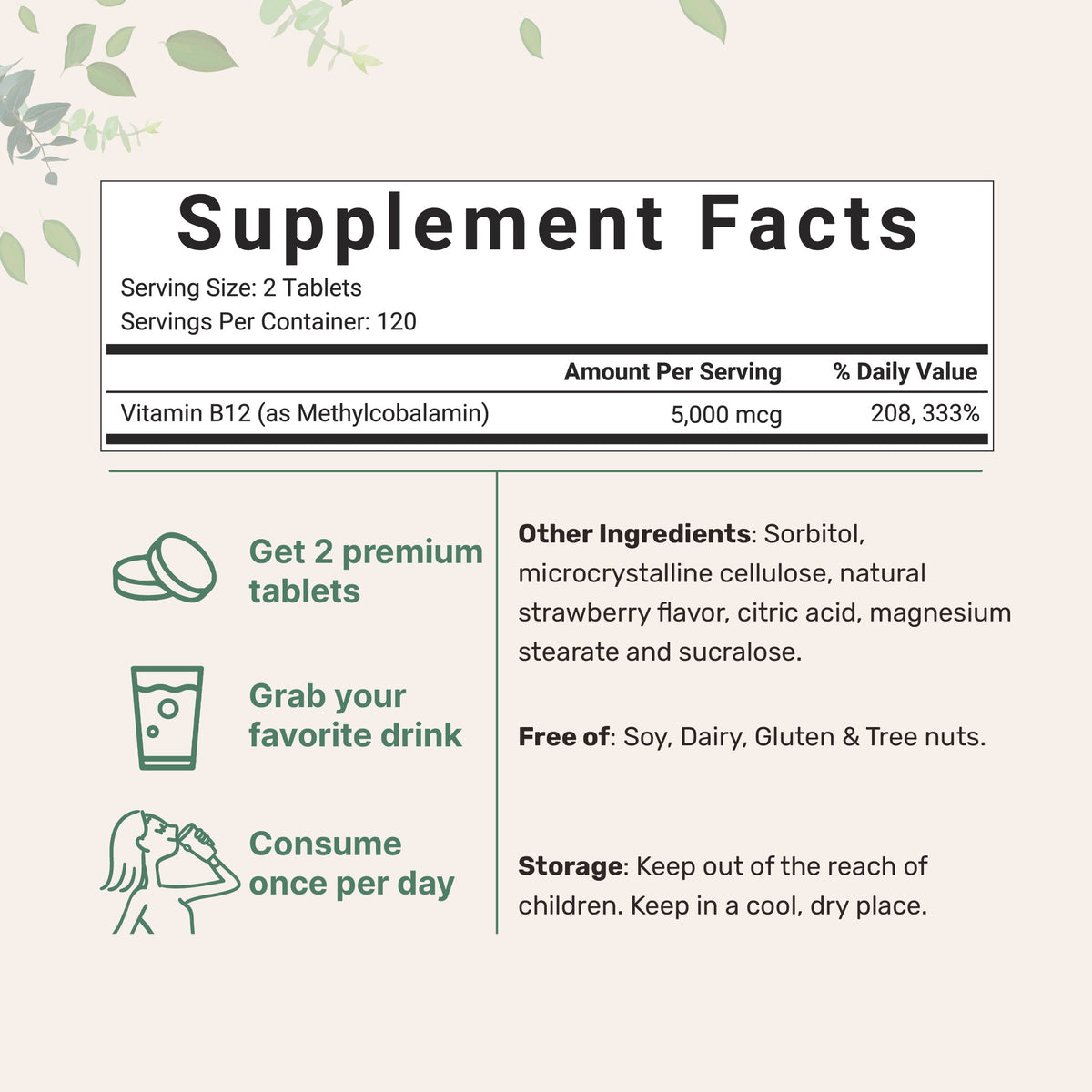 Micro Ingredients Vitamin B12 5000mcg | Methyl B12 Active Form – 240 Chewable Tablets