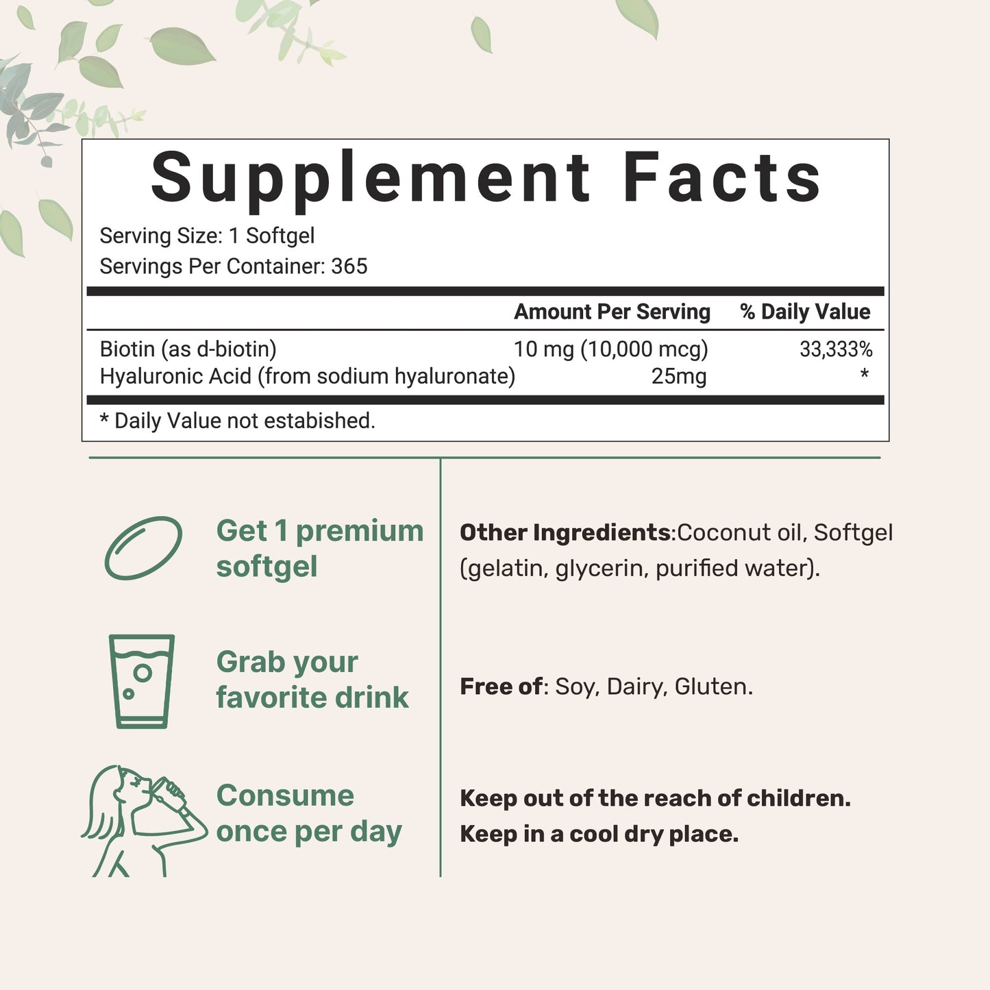 Micro Ingredients Biotin with Hyaluronic Acid Softgel, 365 counts