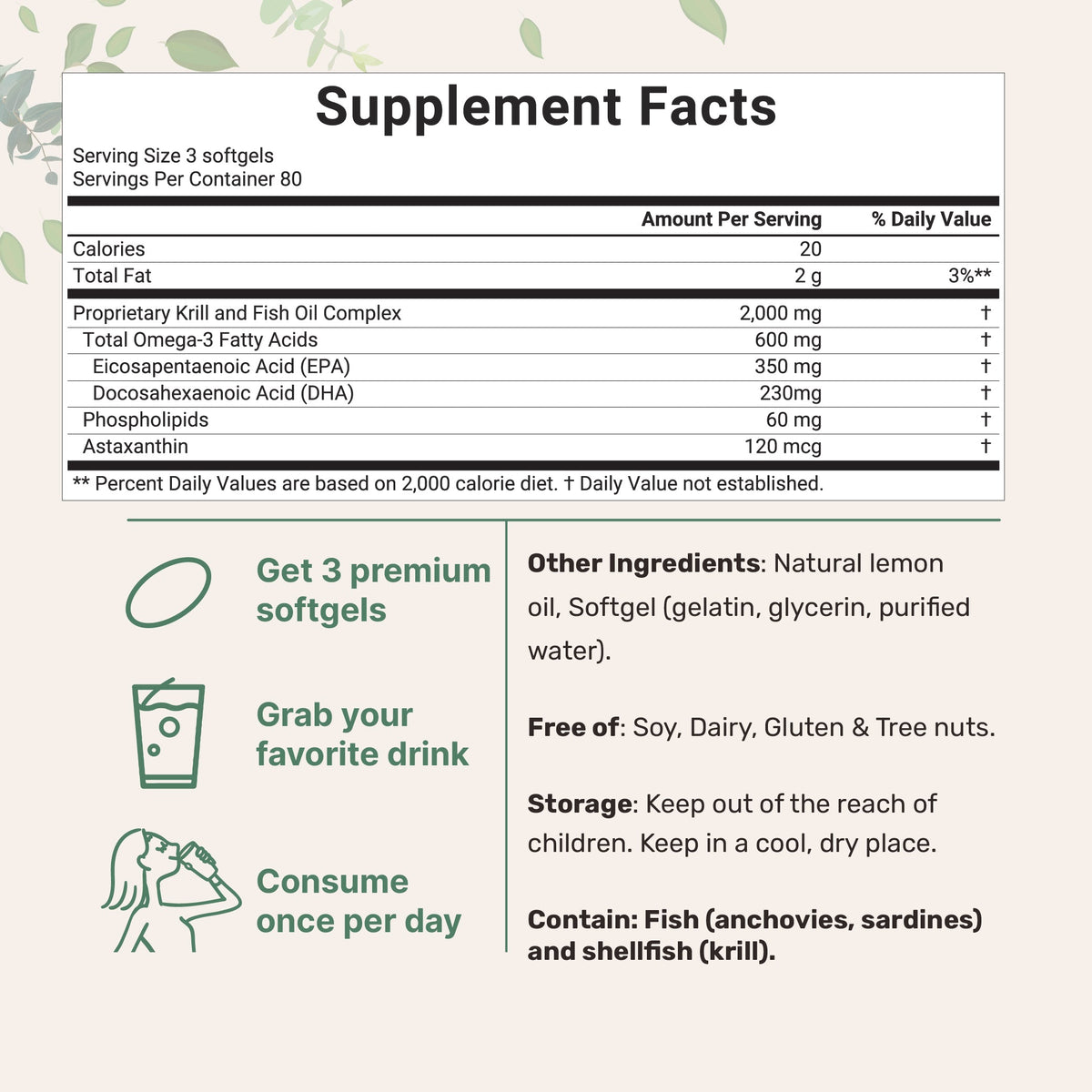 Micro Ingredients Mega Omega-3 Krill & Fish Oil 2,000mg Equivalent, 240 Softgels