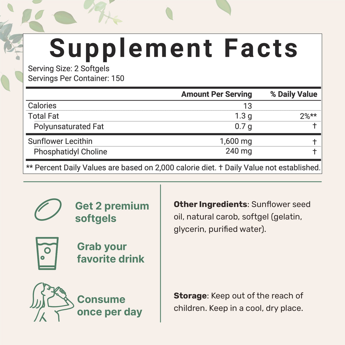 Micro Ingredients Organic Sunflower Lecithin Powder / Softgels