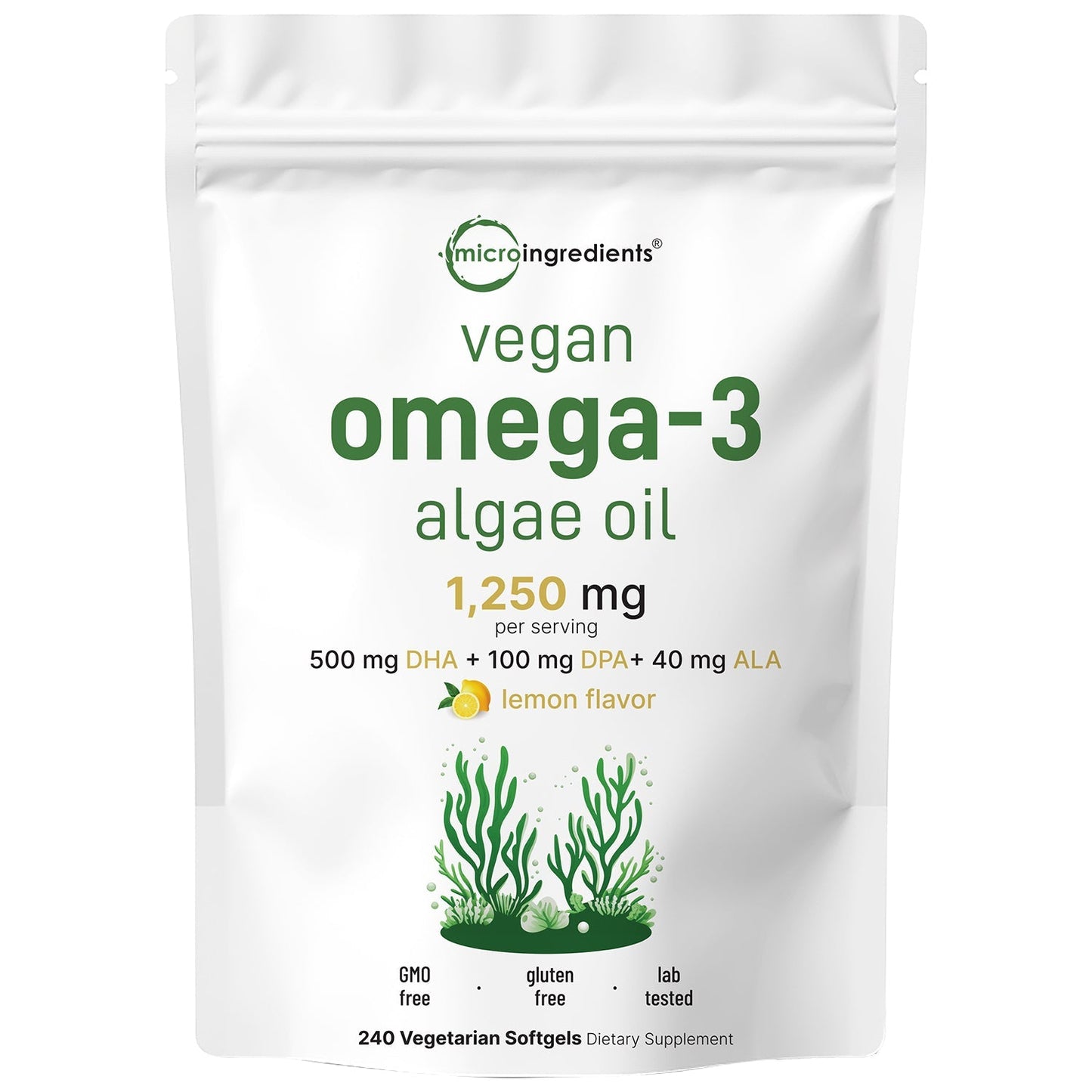 Micro Ingredients Vegan Omega 3 Algae Oil Supplement 1,250 mg Per Serving
